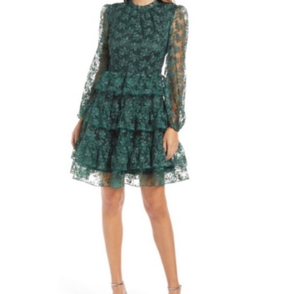 Rachel Parcell floral metallic embroidered long sleeve ruffle. NEW WITH TAGS